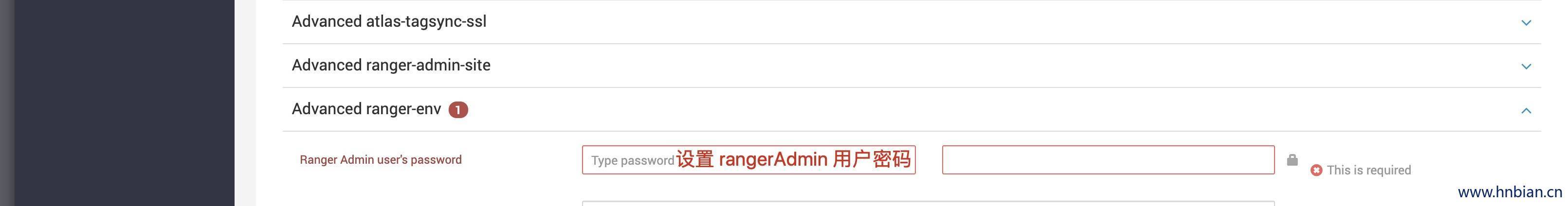配置 ranger Admin 密码，该密码也用于 WebUI 登录