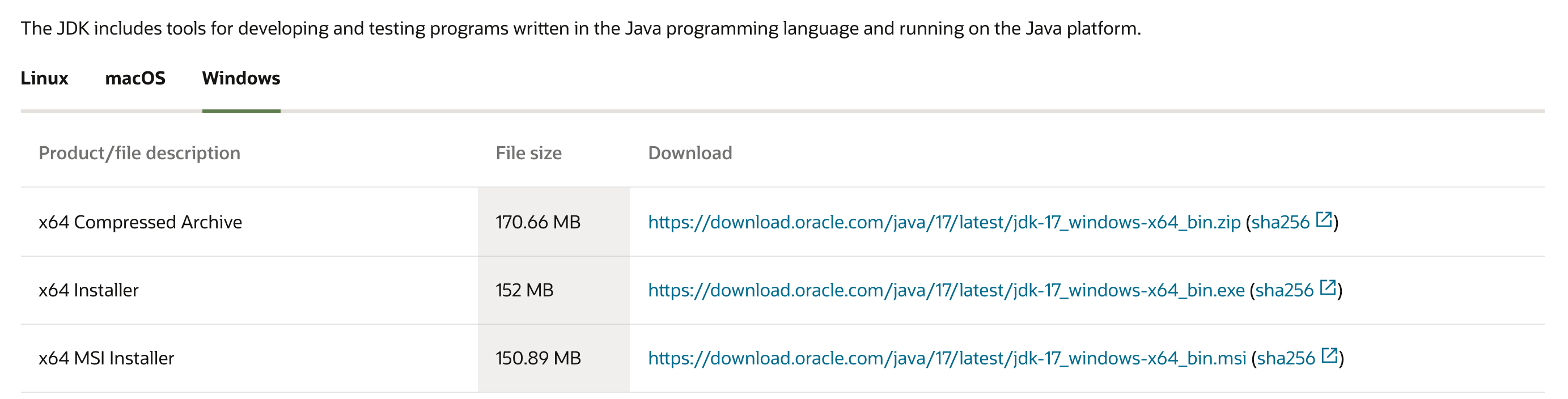 JDK 下载页